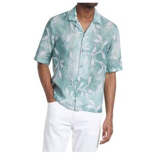 BOSS Lars Palm Frond Linen Short Sleeve Button-Up Shirt Summer,Size Medium,NEW